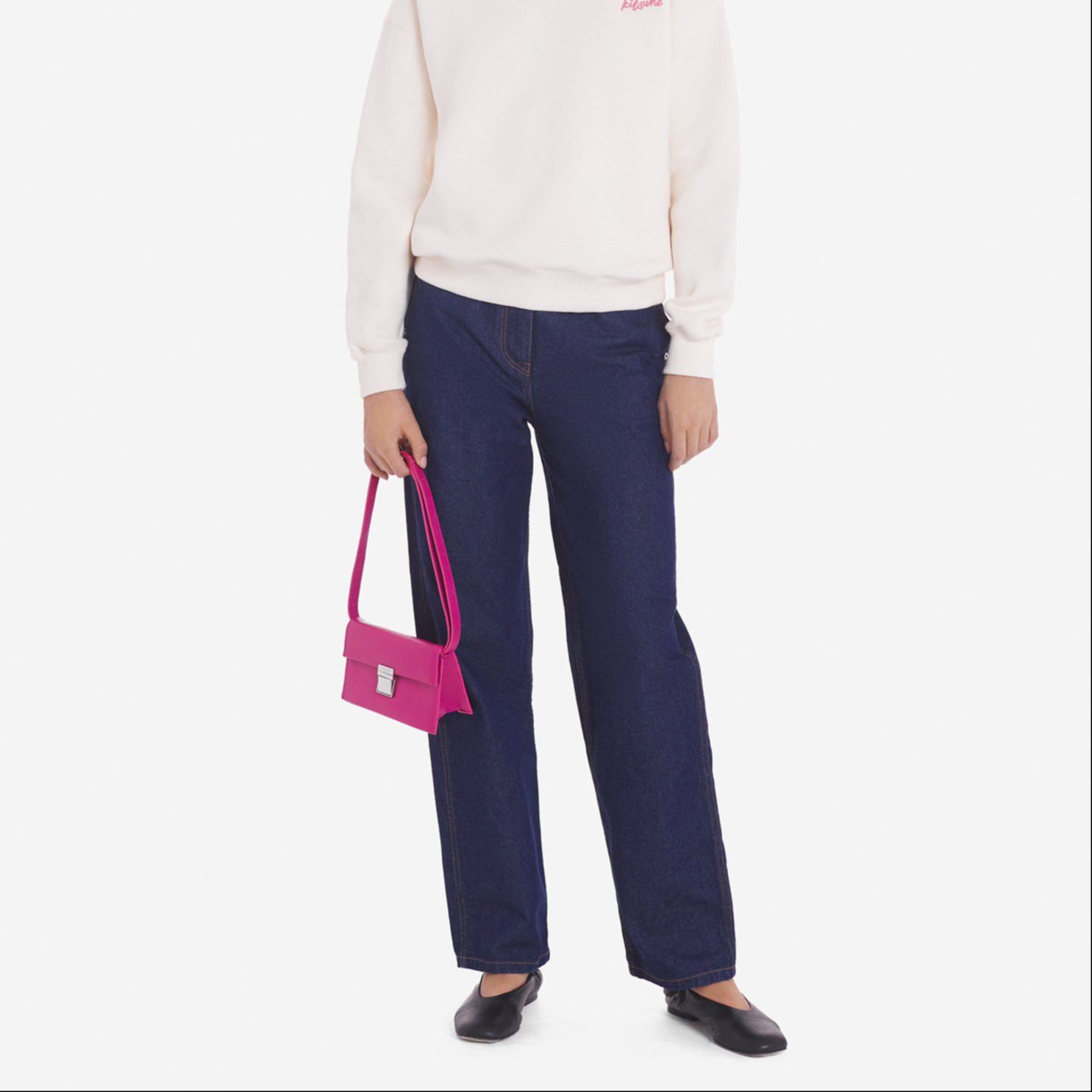 Shop (W) Maison Kitsune SS24 Seluar Jeans Indigo Denim Potongan Lurus Mid-Rise Zipper MW01107WW0081-P470