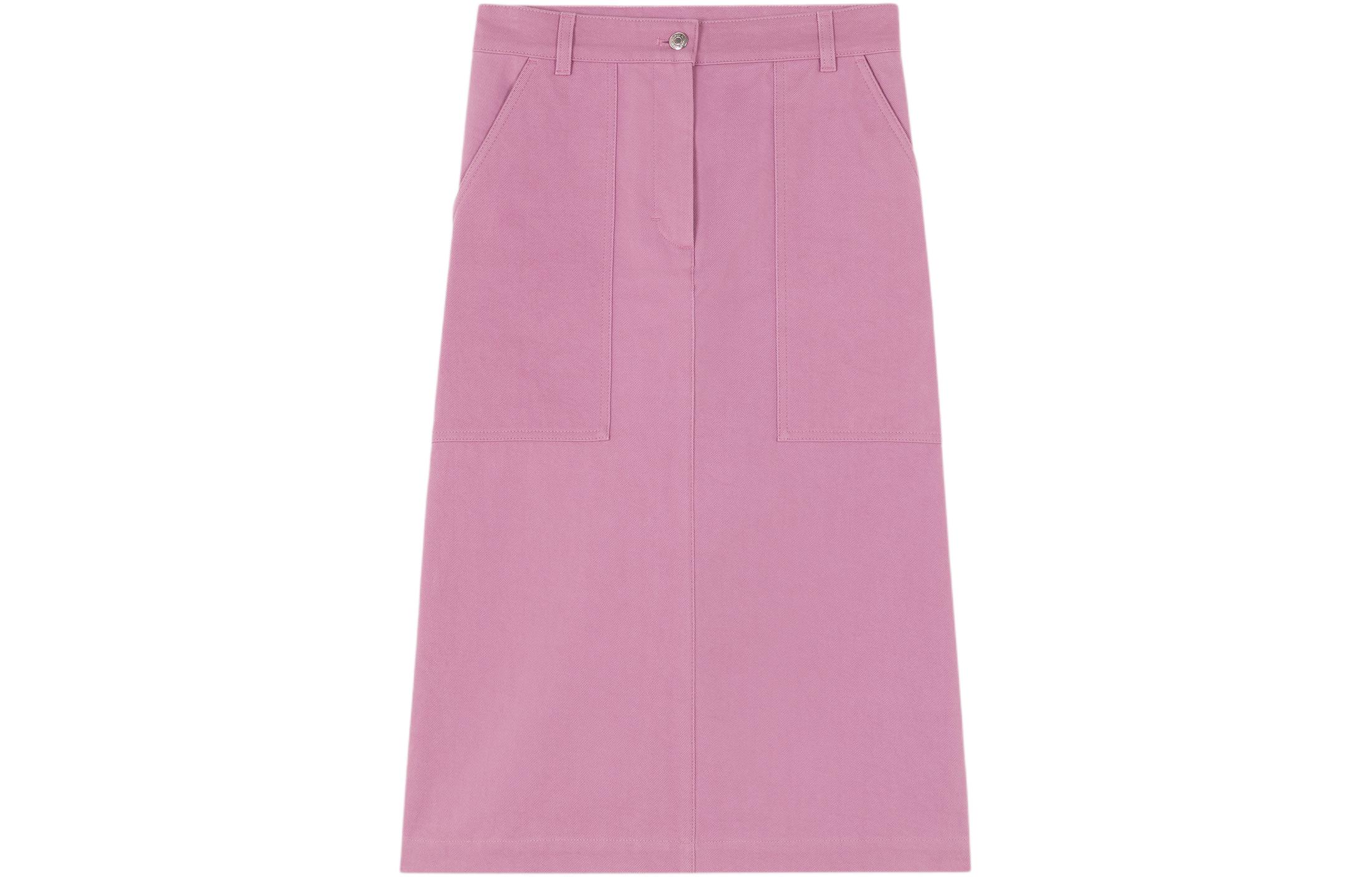 (Women) Maison Kitsune SS24  Pink Solid Straight-Cut Denim Mid-Length Skirt MW01502WW5007-P527