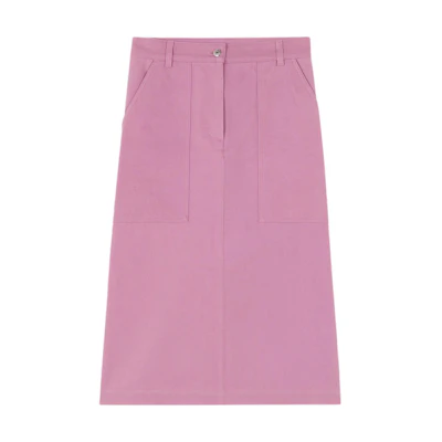 (Women) Maison Kitsune SS24 Pink Solid Straight-Cut Denim Mid-Length Skirt MW01502WW5007-P527
