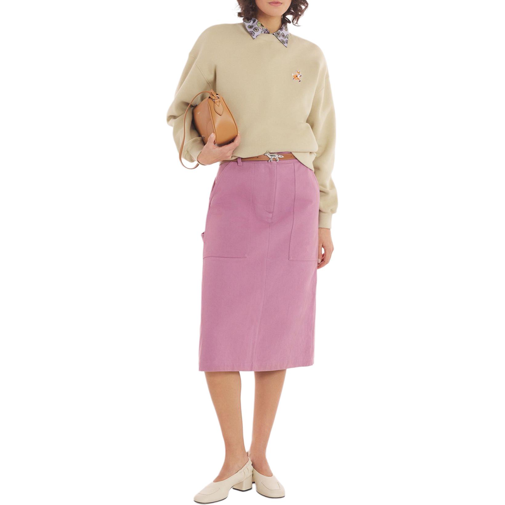 Shop (W) Maison Kitsune SS24 Skirt Denim Lurus Pink Solid Panjang Sederhana MW01502WW5007-P527