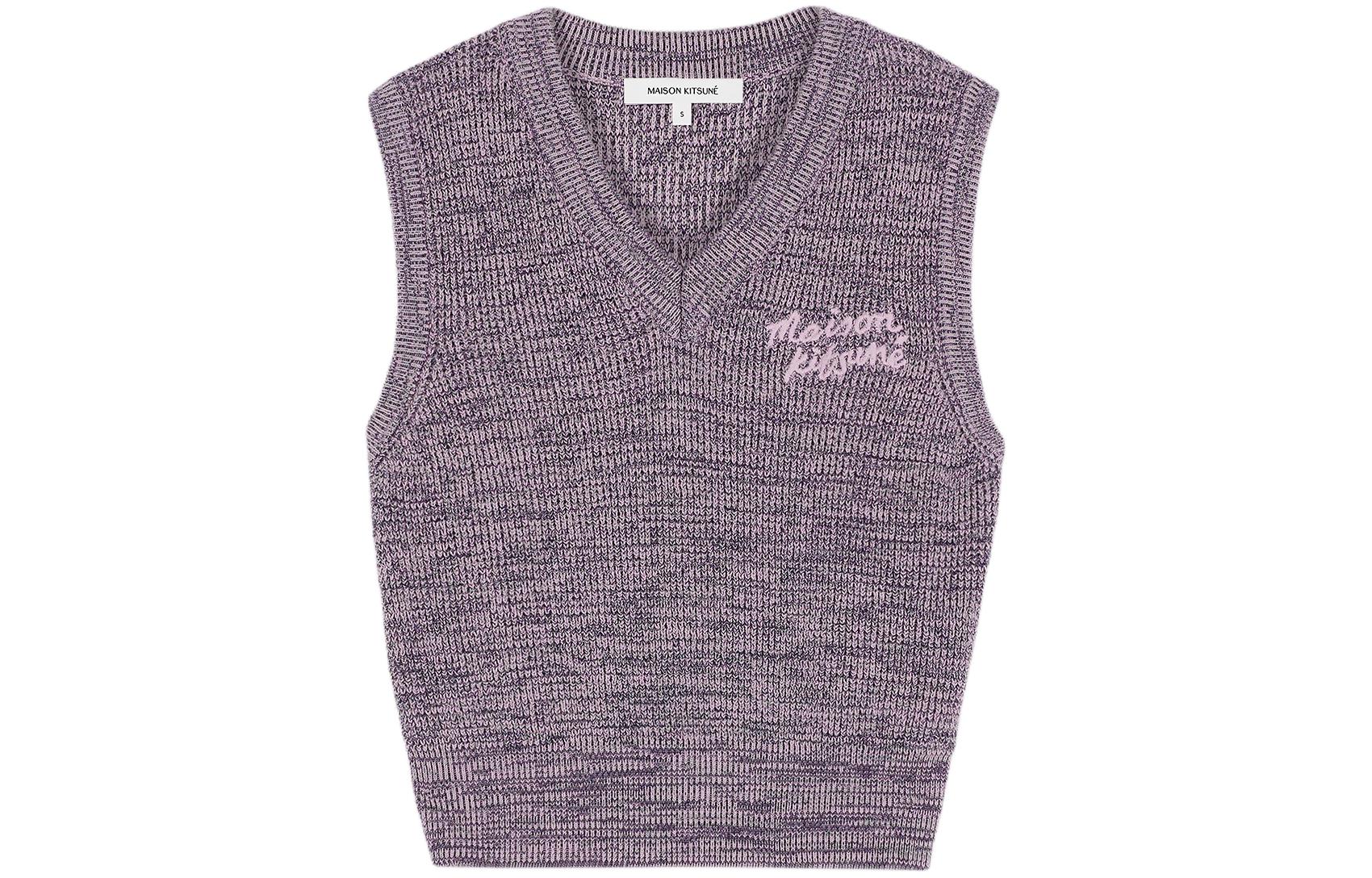 (Women) Maison Kitsune SS24  V-Neck Patch Cropped Vest Lilac Mix MW00813KT1108-H502