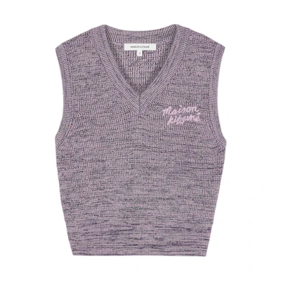 (Women) Maison Kitsune SS24 V-Neck Patch Cropped Vest Lilac Mix MW00813KT1108-H502