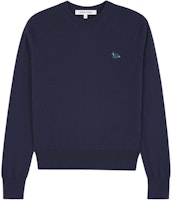 (Women) Maison Kitsune SS24 Navy Blue Fox Patch Crewneck Sweater. MW00816KT1036-P492 (Women) Maison Kitsune SS24 Navy Blue Fox Patch Crewneck Sweater. MW00816KT1036-P492