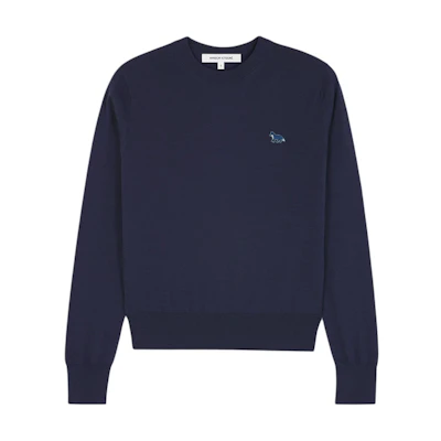 (Women) Maison Kitsune SS24 Navy Blue Fox Patch Crewneck Sweater. MW00816KT1036-P492