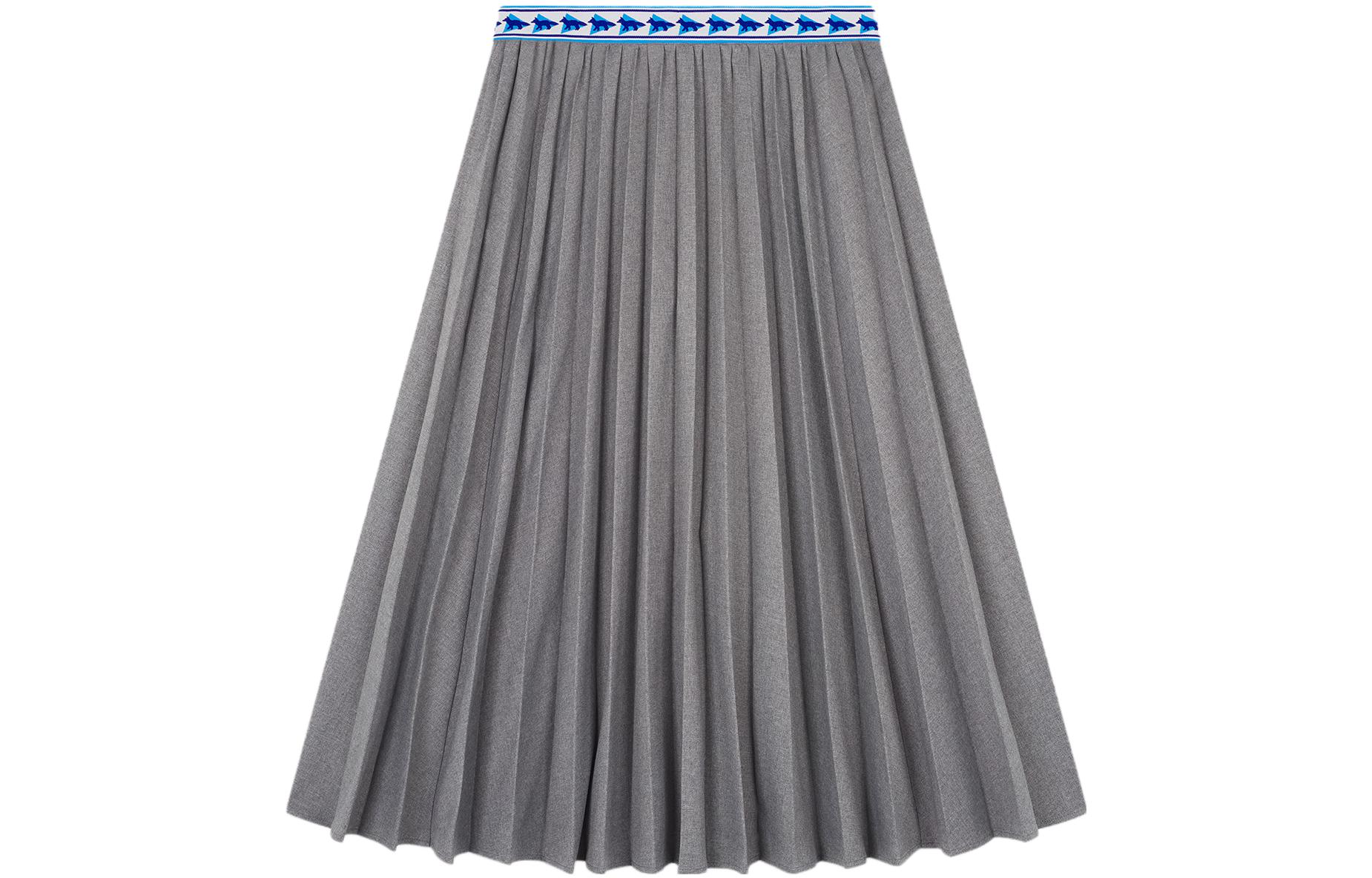 (Women) Maison Kitsune x And Wander FW23 Pleated Animal Print Relaxed Skirt Grey Ladies 5743282915-P150