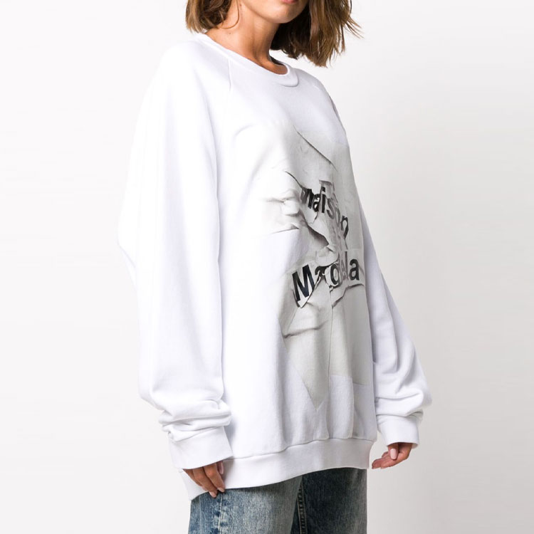 Shop (W) Maison Margiela Sudadera Blanca Cuello Redondo con Logo 3D Impreso S51GU0100S25322-100