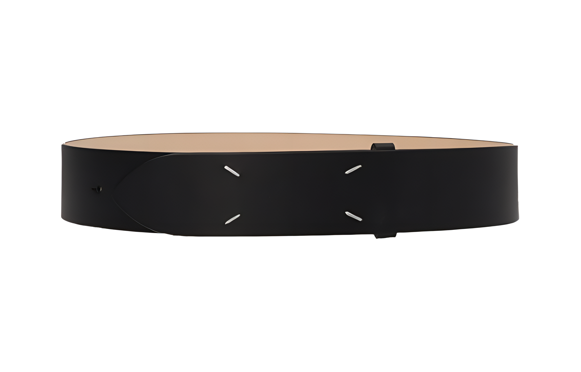 (Women) Maison Margiela  Black Leather Belt Stitch Detail 4.5cm Stylish Buckle Design SA1TP0006P5427T8013