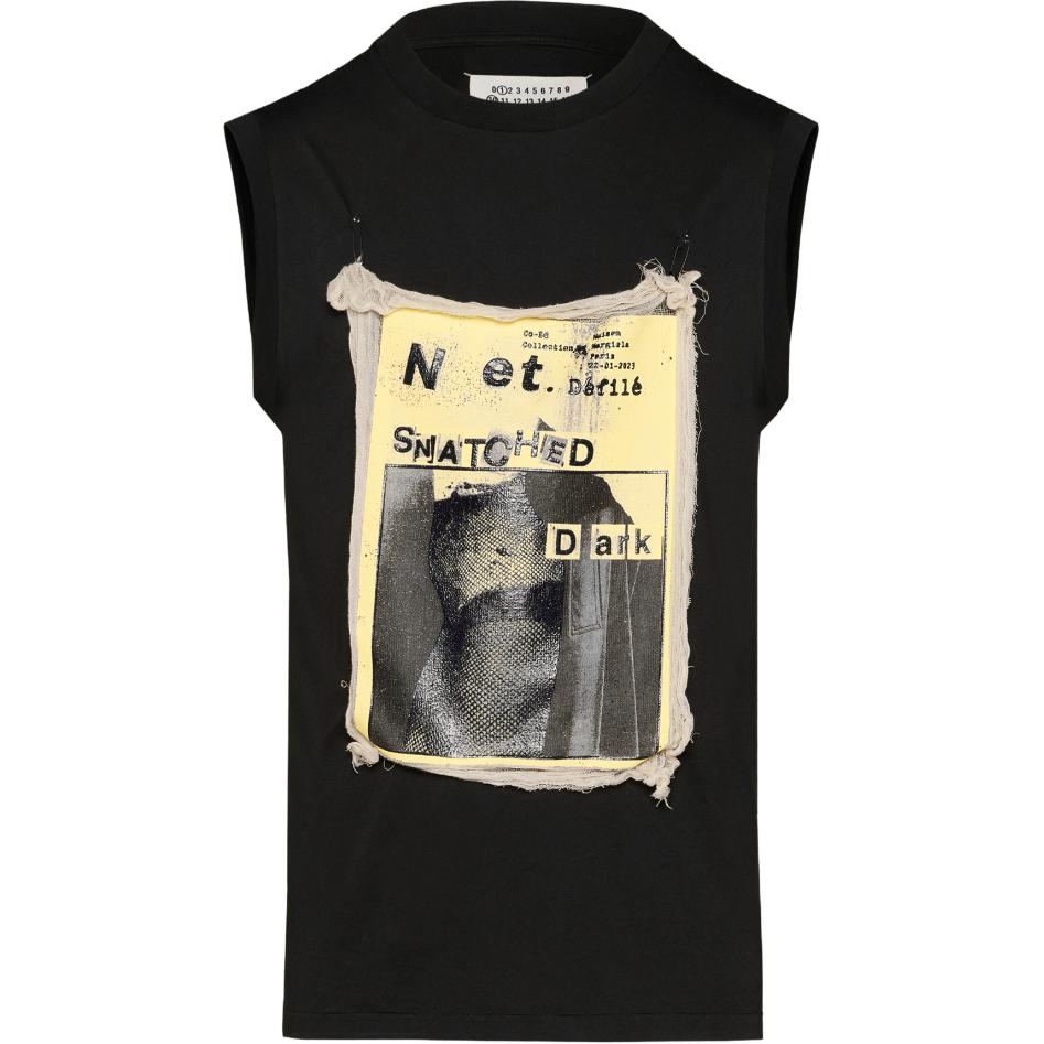 (Women) Maison Margiela  Black Sleeveless Pullover T-Shirt with Flyer Print SS24. S51GC0528S24575-966