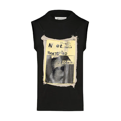 (Women) Maison Margiela Black Sleeveless Pullover T-Shirt with Flyer Print SS24. S51GC0528S24575-966