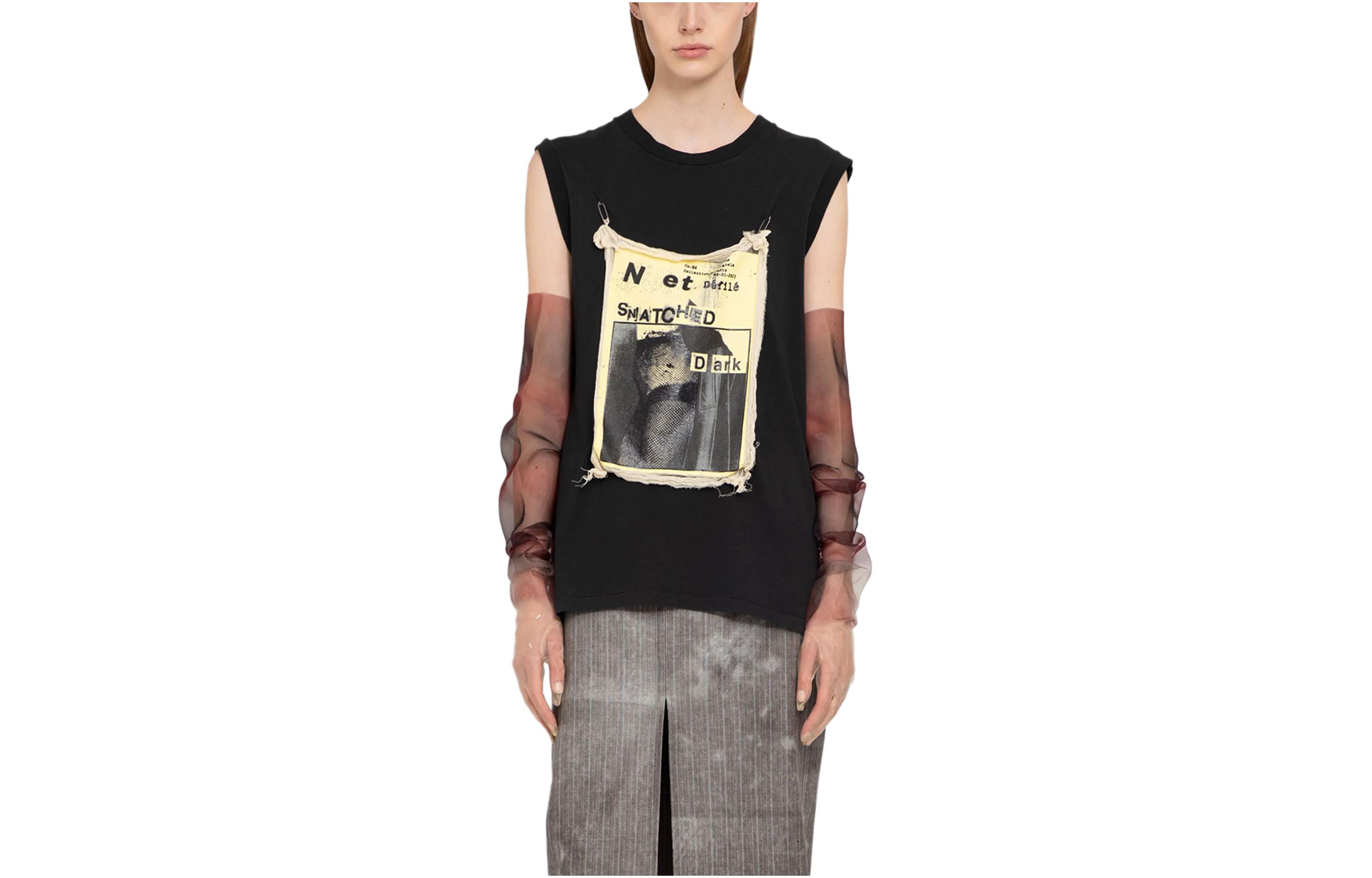 Order (W) 메종 마르지엘라 블랙 슬리브리스 풀오버 티셔츠 플라이어 프린트 SS24. S51GC0528S24575-966