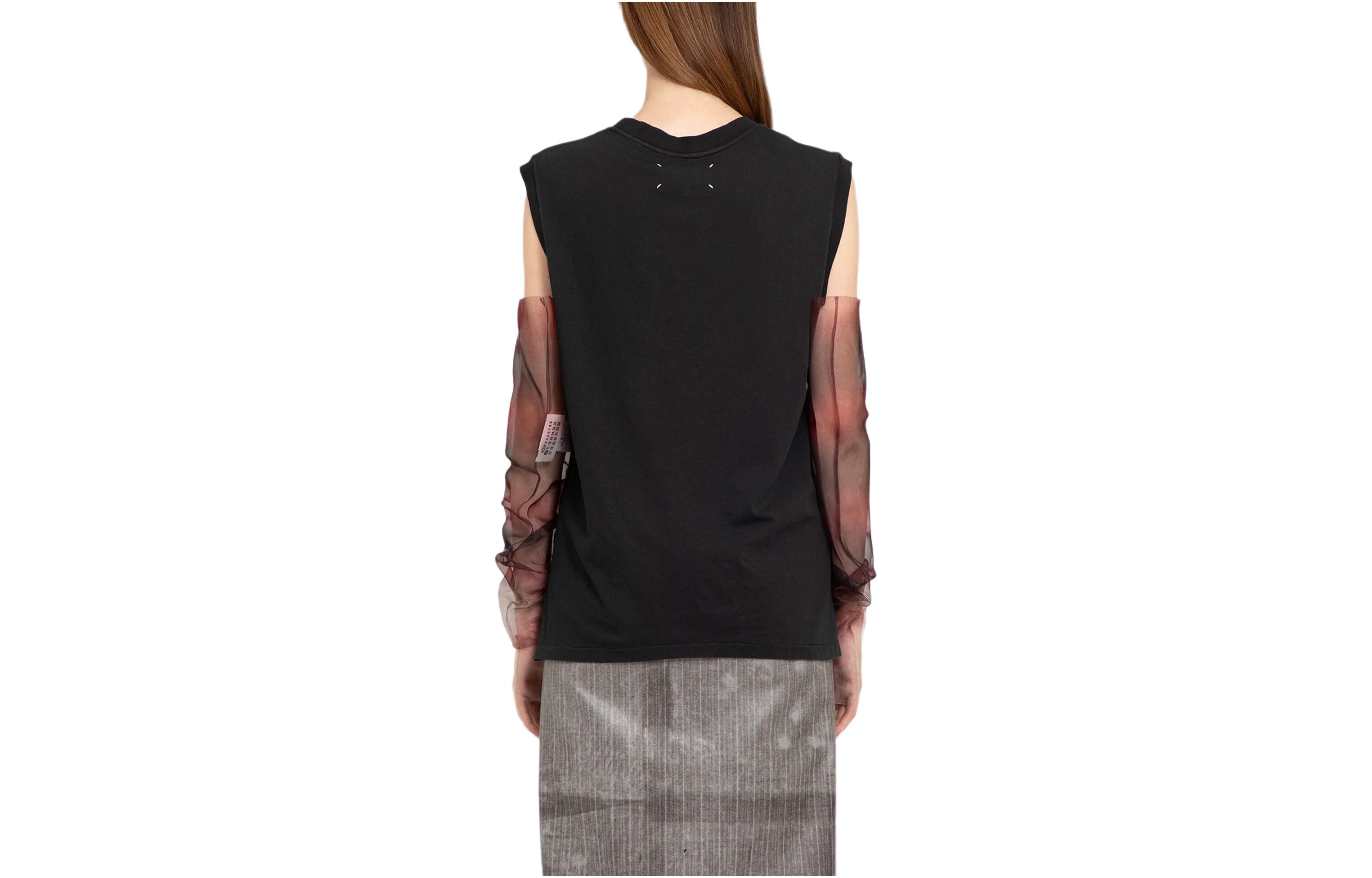 Lookbook (W) 메종 마르지엘라 블랙 슬리브리스 풀오버 티셔츠 플라이어 프린트 SS24. S51GC0528S24575-966