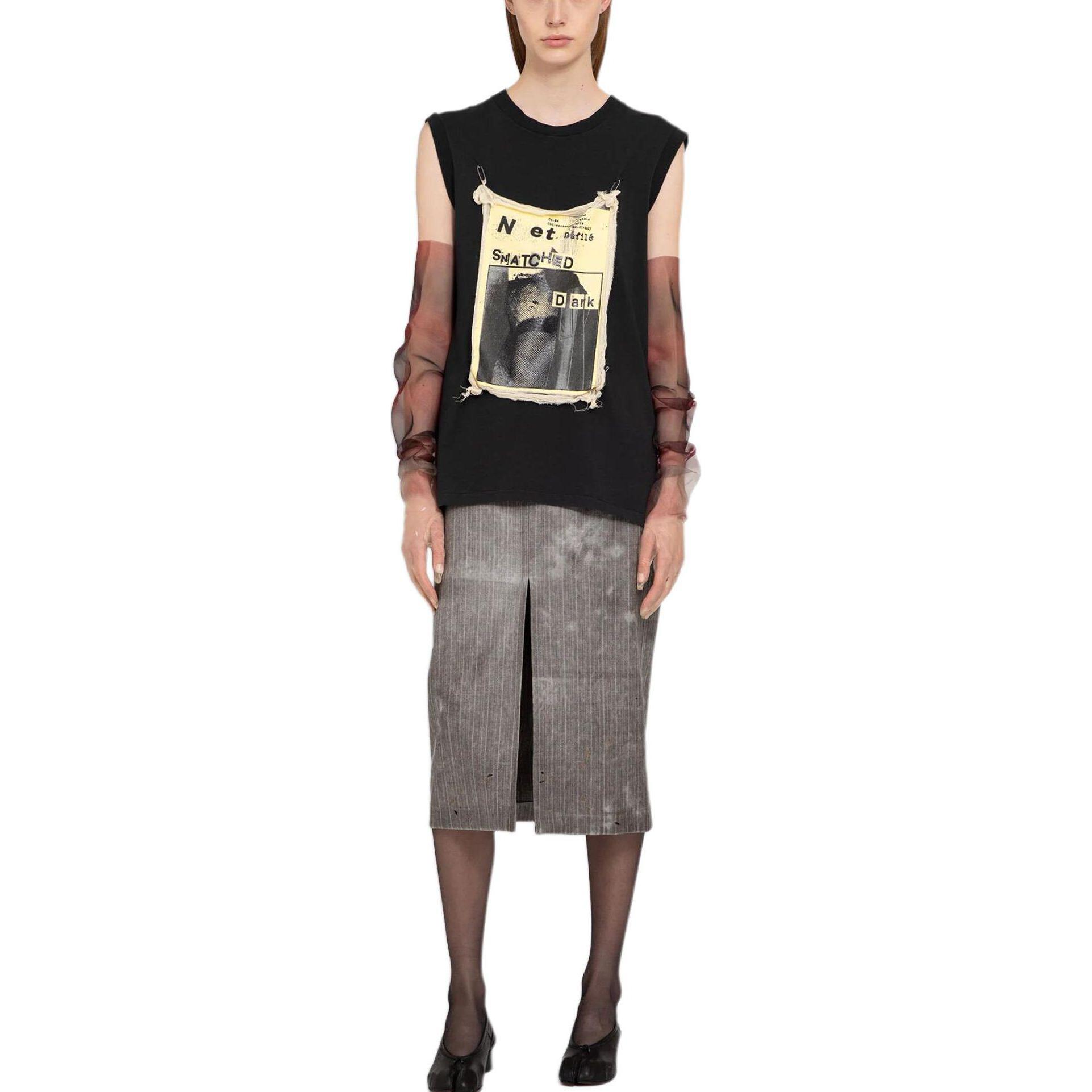 Purchase (W) 메종 마르지엘라 블랙 슬리브리스 풀오버 티셔츠 플라이어 프린트 SS24. S51GC0528S24575-966