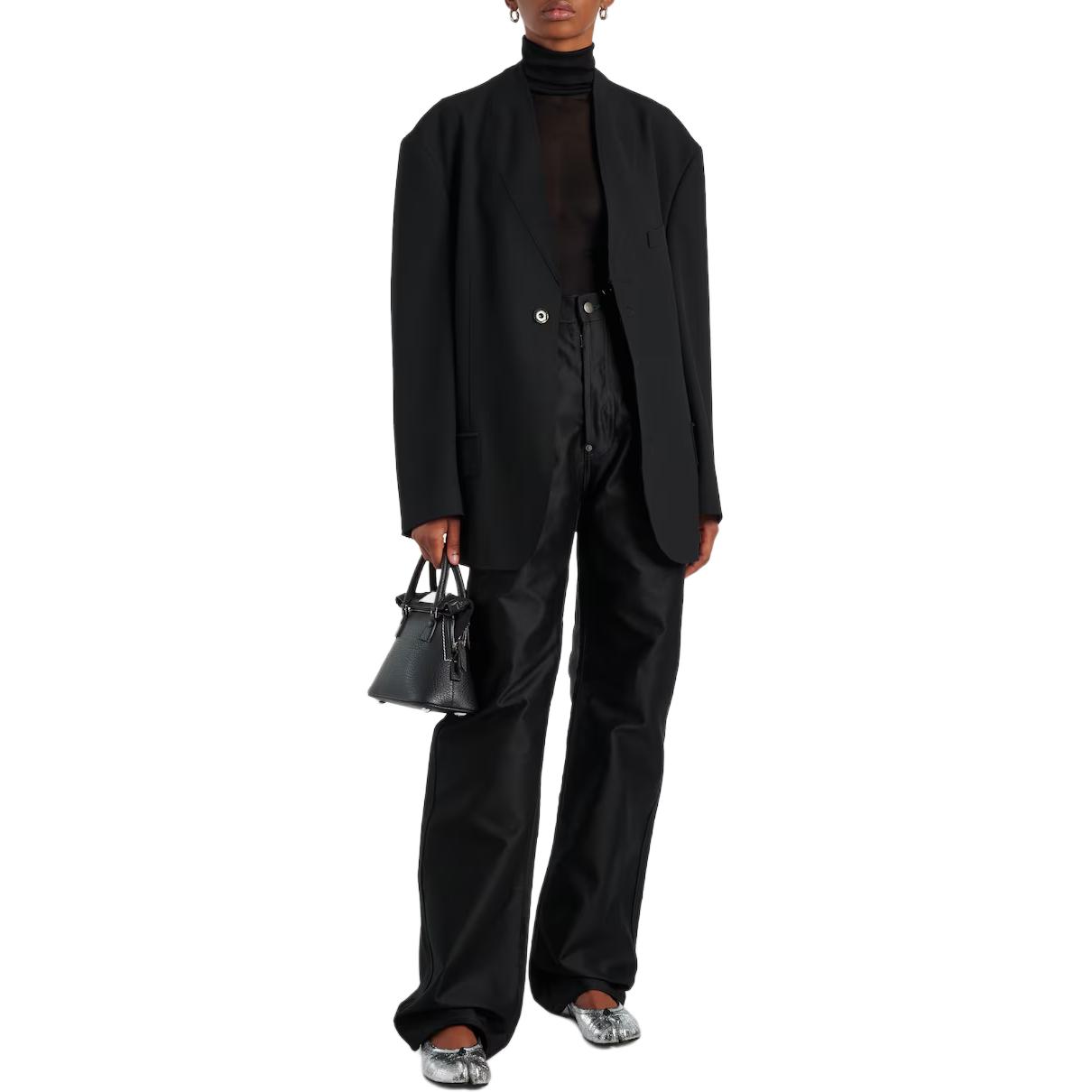 Shop (W) メゾンマルジェラ ブラック ワイドレッグ デニム ジッパージーンズ S29LA0100M35096900