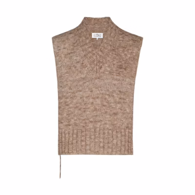 (Women) Maison Margiela Brown Solid V-Neck Wool Sleeveless Knit Sweater. SI0TH0001S17802741M