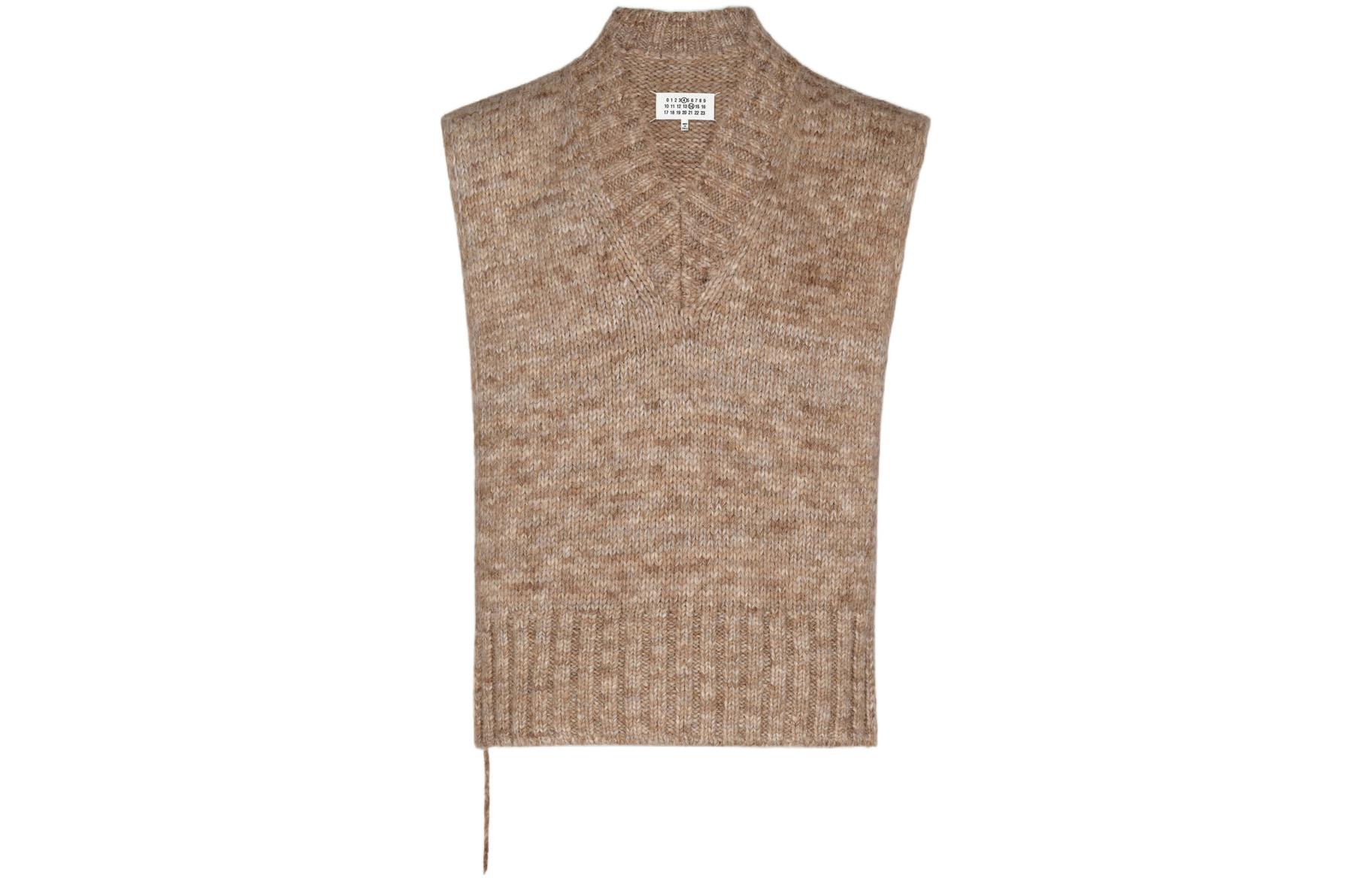Order (Women) Maison Margiela  Brown Solid V-Neck Wool Sleeveless Knit Sweater. SI0TH0001S17802741M