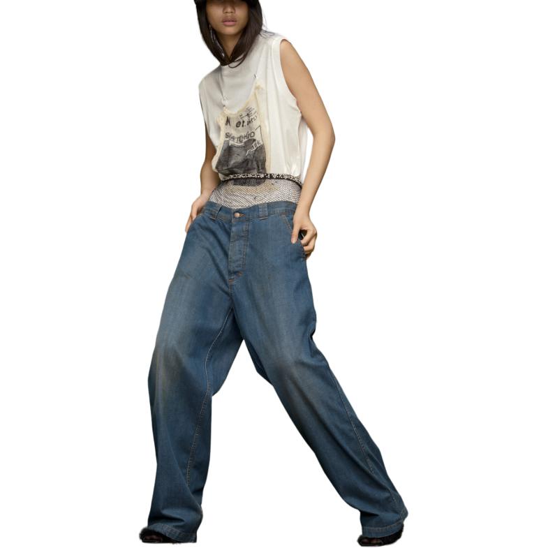 Shop (W) Maison Margiela Jeans de Pierna Recta con Cremallera Azul Colorblock S51LA0171S30876961