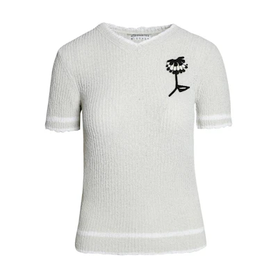 (Women) Maison Margiela Floral Print V-Neck Short Sleeve T-Shirt Light Grey. S51HA1175S18006-001F