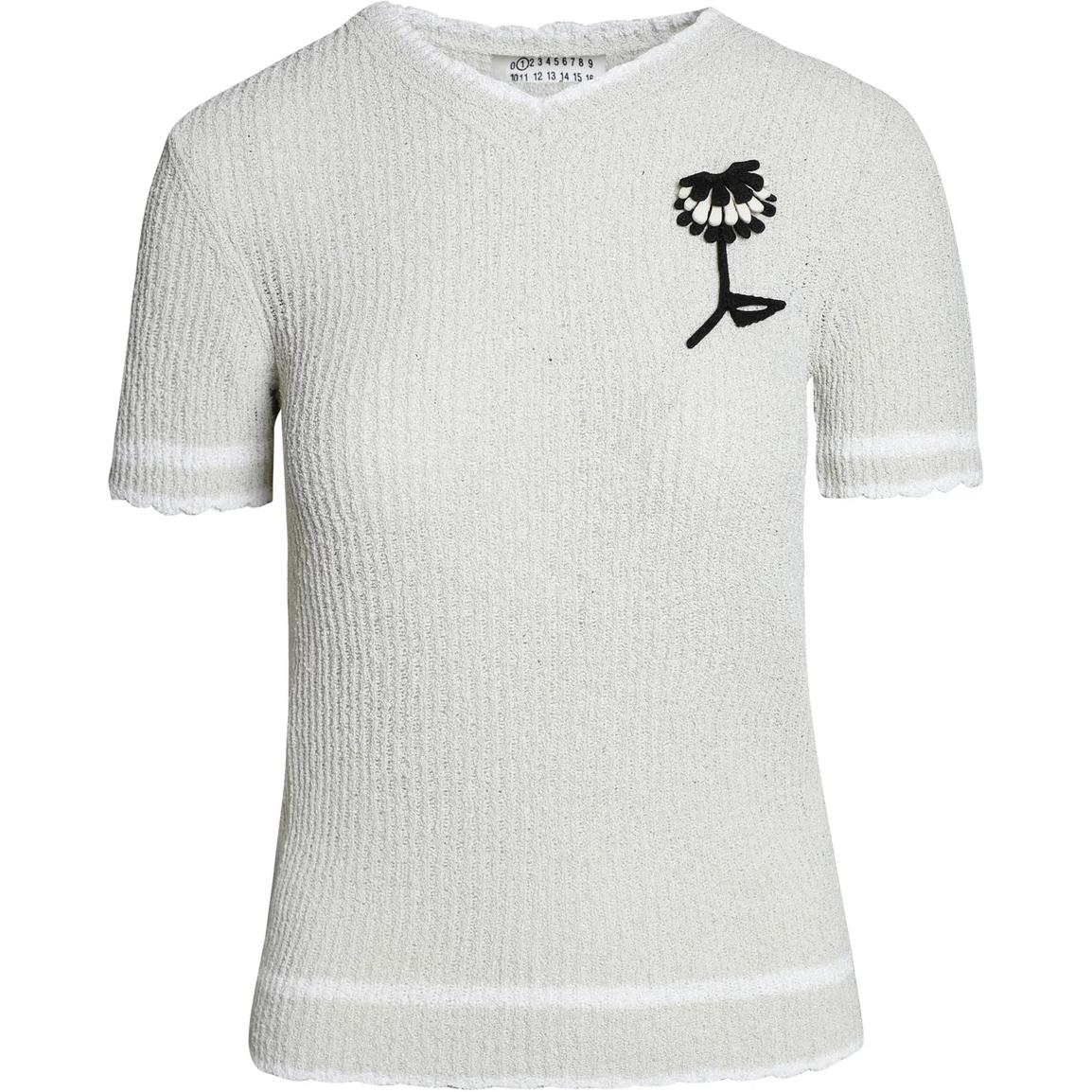 Order (W) Camiseta Maison Margiela Gris Claro Manga Corta Escote en V con Estampado Floral. S51HA1175S18006-001F