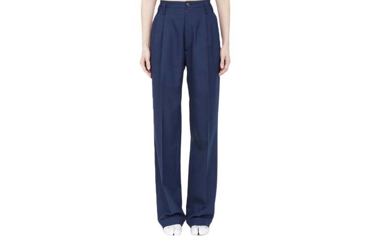 (Women) Maison Margiela  Navy Blue Solid Stitch Loose Straight Casual Pants S51KA0521S53220510