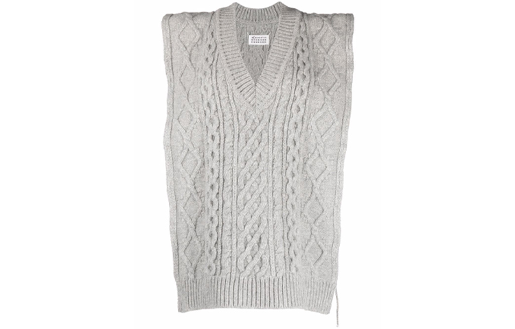 (Women) Maison Margiela  Solid Chunky Cable Knit Vest Grey S51TH0085S17843857M