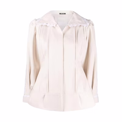 (Women) Maison Margiela SS22 Beige Lace Trim Pleated Detail Fitted Jacket. S31BN0333S53461102