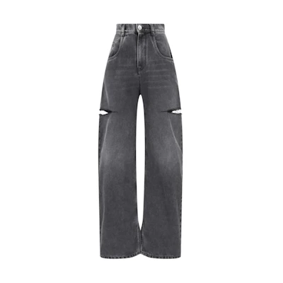 (Women) Maison Margiela Washed Ripped Loose Wide-Leg Mid-Rise Jeans Black. S51LA0051S30743-965