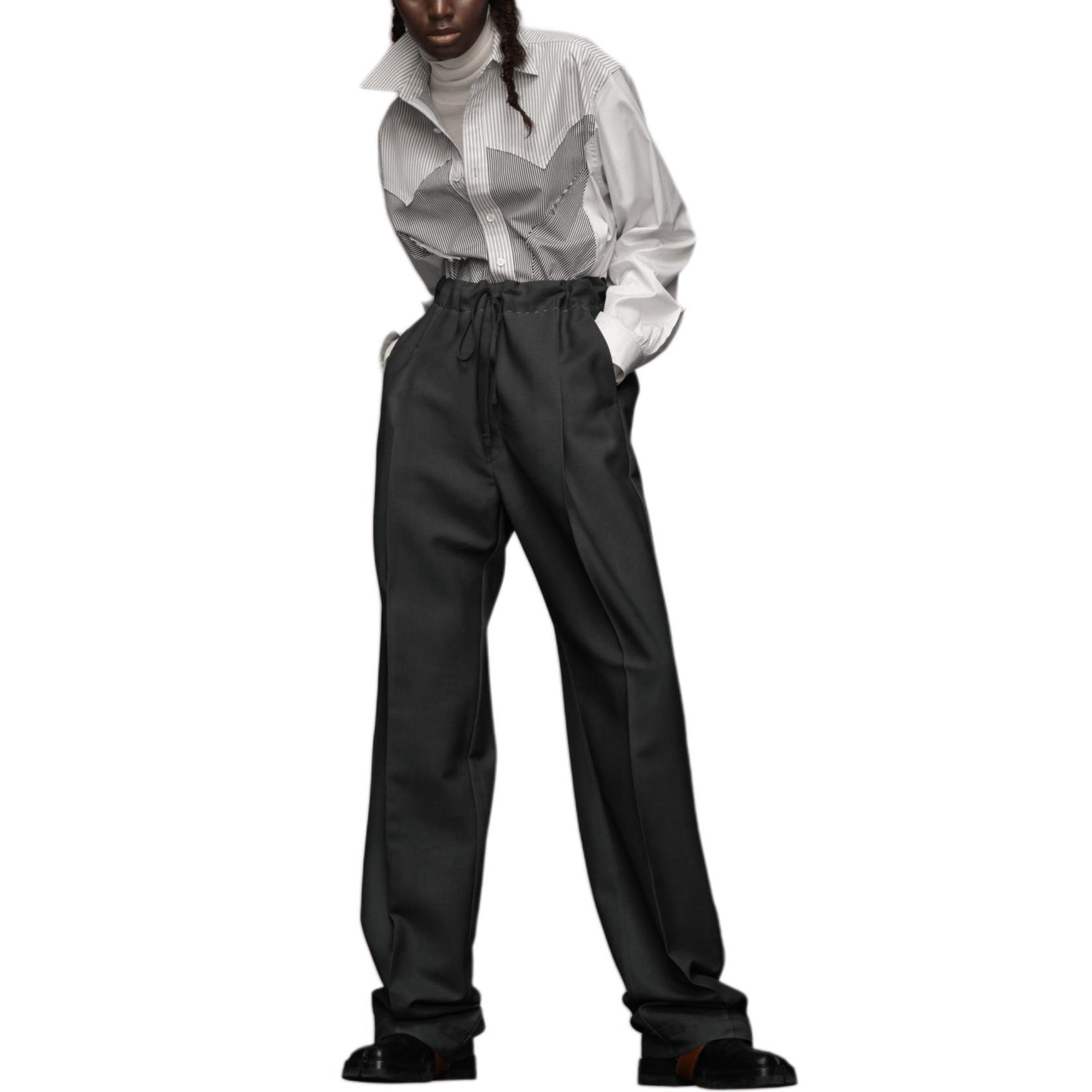 Lookbook (W) メゾンマルジェラ ウォッシュド ワイドレッグ ドローストリング カジュアルパンツ ダークグレー S51KA0572M35141859