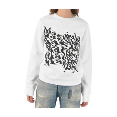 (Women) Maison Margiela White Letter Print Crewneck Pullover Sweatshirt S29GU0066S25403-100
