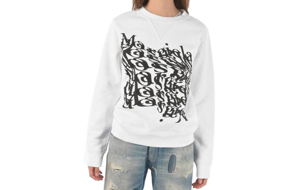 Order (W) Maison Margiela White Letter Print Crewneck Pullover Sweatshirt Putih. S29GU0066S25403-100