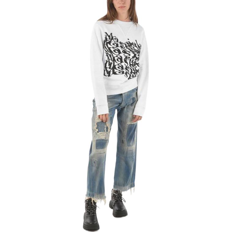 Lookbook (W) Maison Margiela White Letter Print Crewneck Pullover Sweatshirt Putih. S29GU0066S25403-100
