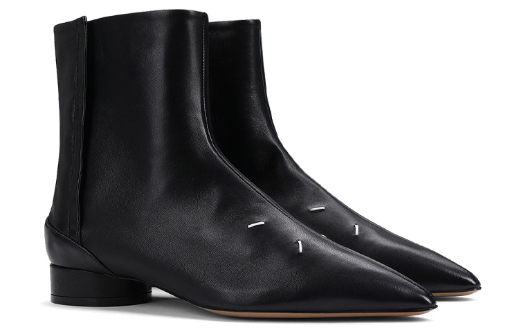 Shop Maison Margiela 皮革 時尚百搭休閒短靴 女款 黑色