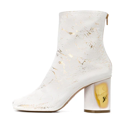(W) Maison Margiela Ankle Boot White 'Distressed Metallic Heel'