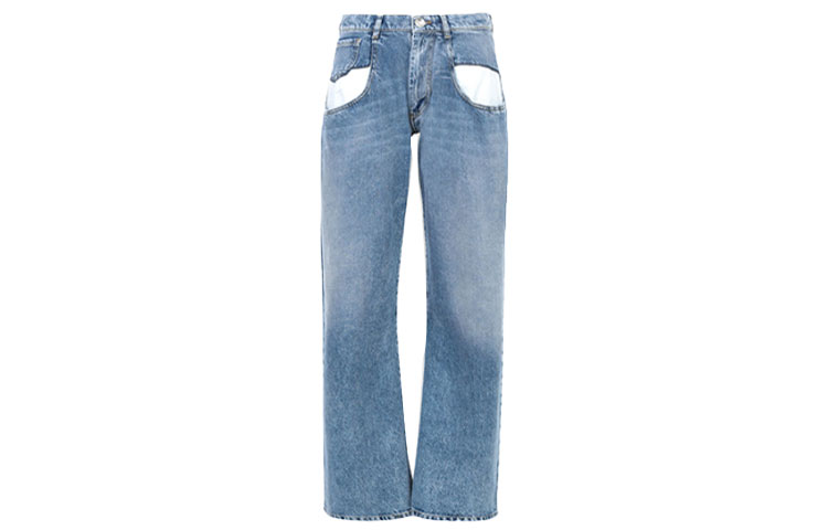 (Women) Maison Margiela Flared Distressed Patchwork High-Waist Jeans Blue. S51LA0052S30513470