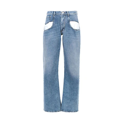 (Women) Maison Margiela Flared Distressed Patchwork High-Waist Jeans Blue. S51LA0052S30513470