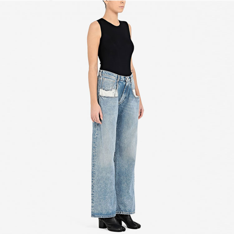 Shop (W) Maison Margiela Jeans Azul de Talle Alto Acampanados Patchwork Desgastados. S51LA0052S30513470