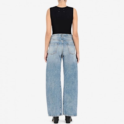 (W) Maison Margiela Jeans Azul de Talle Alto Acampanados Patchwork Desgastados. S51LA0052S30513470 Purchase (W) Maison Margiela Jeans Azul de Talle Alto Acampanados Patchwork Desgastados. S51LA0052S30513470