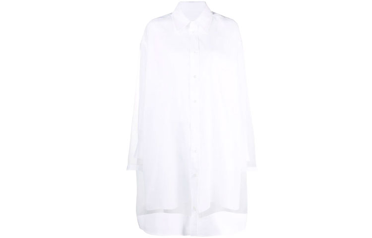 (Women) Maison Margiela FW21  White Button-Up Long-Sleeve Shirt Dress. S51CU0221S54187100F