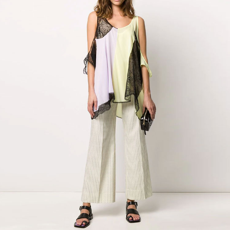 Lookbook (W) Maison Margiela FW21 Atasan Asimetris Patchwork Wanita Pink Hijau S51NC0574S23591