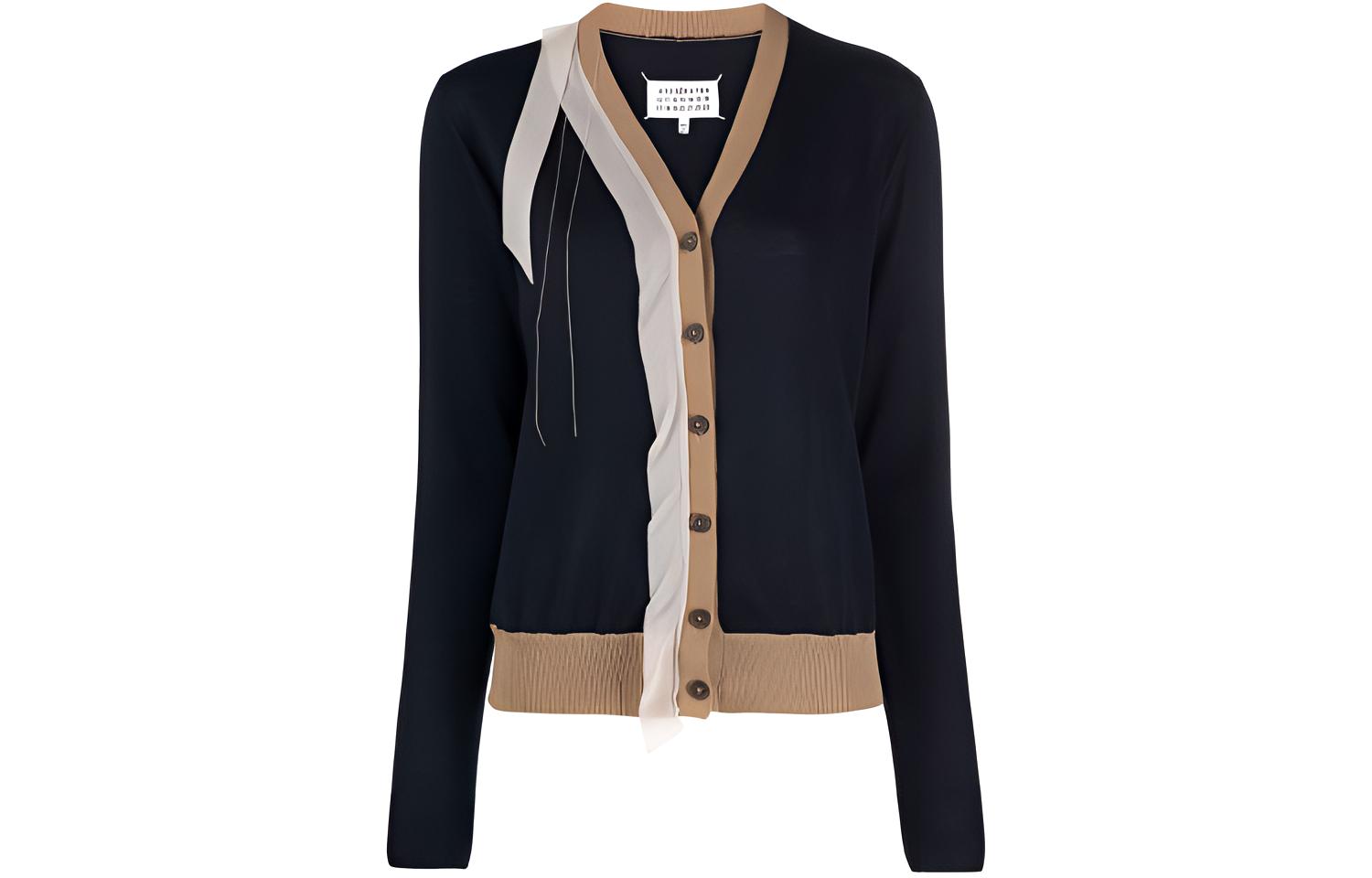 (Women) Maison Margiela FW21 Blue V-Neck Wool Cardigan Sweater. S51HA1122S17800002F