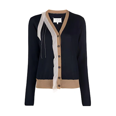 (Women) Maison Margiela FW21 Blue V-Neck Wool Cardigan Sweater. S51HA1122S17800002F