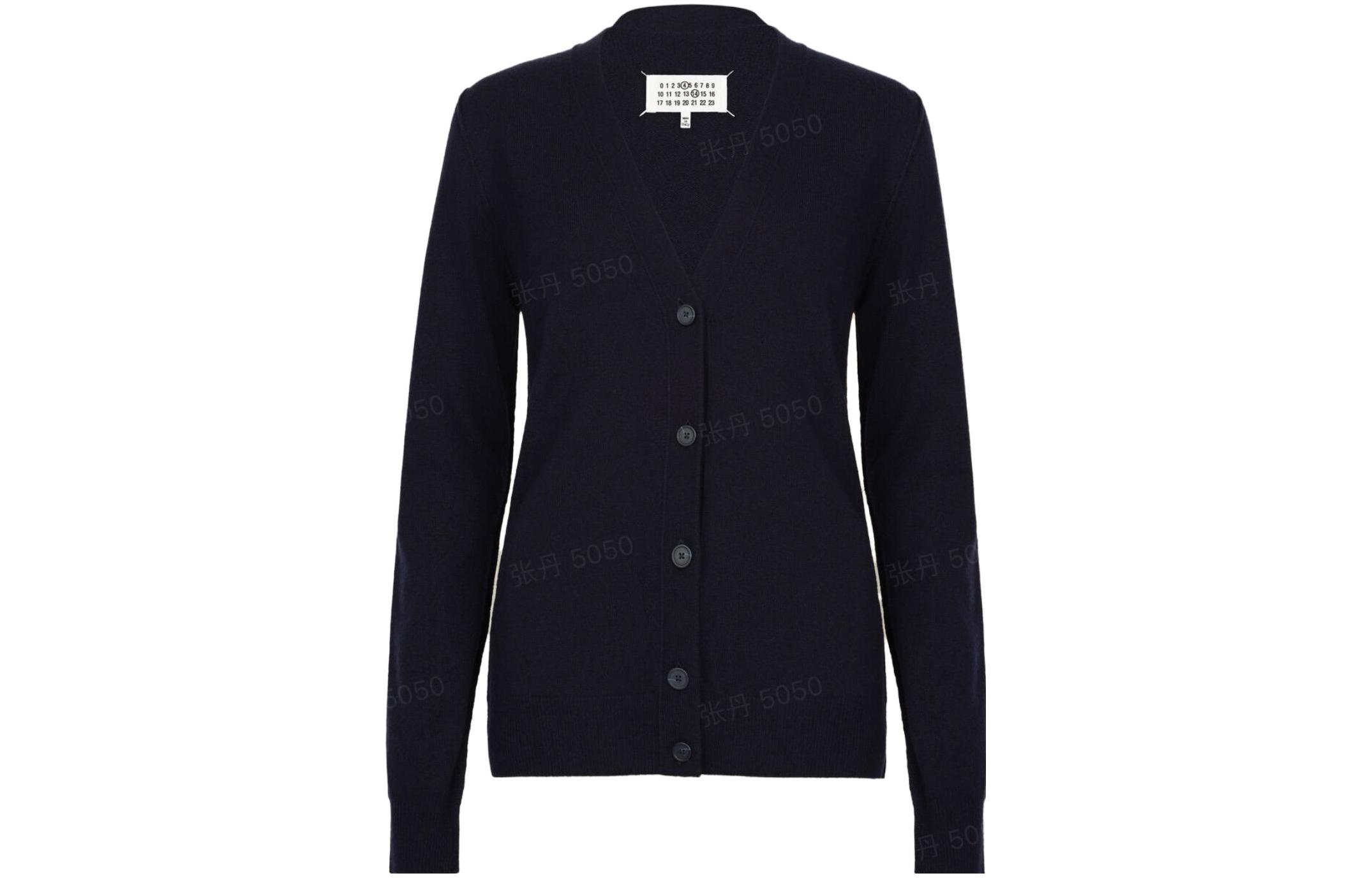 (Women) Maison Margiela FW22  Blue Solid V-Neck Button-Up Knit Cardigan. SI0HA0004S17809511
