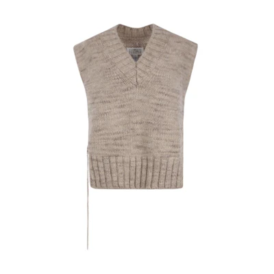 (Women) Maison Margiela FW22 Brown Solid V-Neck Knit Pullover Vest SI0TH0001S17802119M