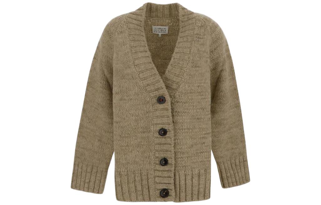 (Women) Maison Margiela FW22  Oversized V-Neck Button-Up Knit Cardigan Beige Brown SI0GP0004S17802736M