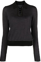(Women) Maison Margiela FW22 Solid Color Polo Long Sleeve Knit Top Dark Gray SI0GL0001S17800 (Women) Maison Margiela FW22 Solid Color Polo Long Sleeve Knit Top Dark Gray SI0GL0001S17800