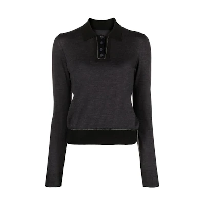 (Women) Maison Margiela FW22 Solid Color Polo Long Sleeve Knit Top Dark Gray SI0GL0001S17800