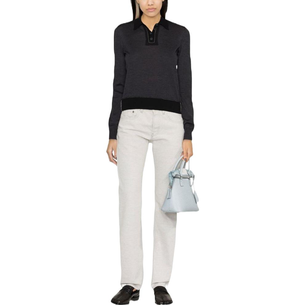 Lookbook (W) Maison Margiela FW22 Atasan Knit Lengan Panjang Polo Warna Solid Abu Gelap SI0GL0001S17800