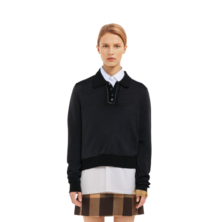 Sizing (W) Maison Margiela FW22 Atasan Knit Lengan Panjang Polo Warna Solid Abu Gelap SI0GL0001S17800