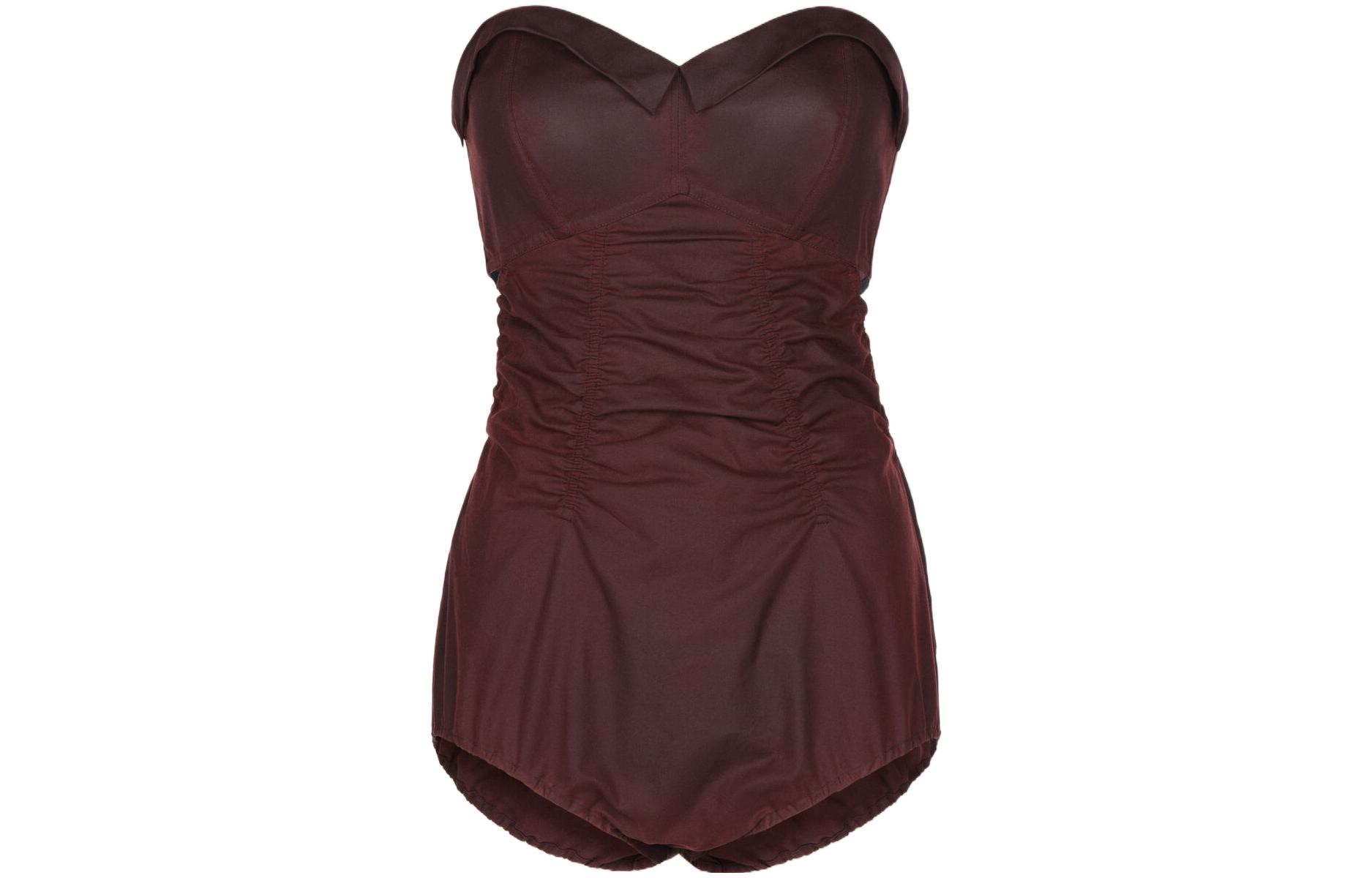 (Women) Maison Margiela FW22 Brown Ruched Slim Fit Strapless Jumpsuit Women S51NA0091S39084-227