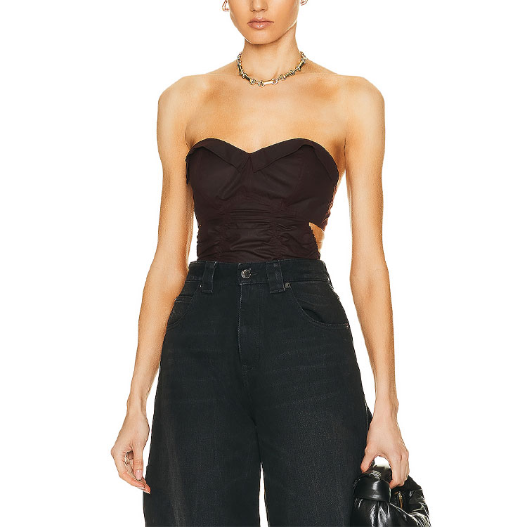 Lookbook (W) Maison Margiela 2022秋冬棕色褶皱修身无肩带连体衣 女款 S51NA0091S39084-227