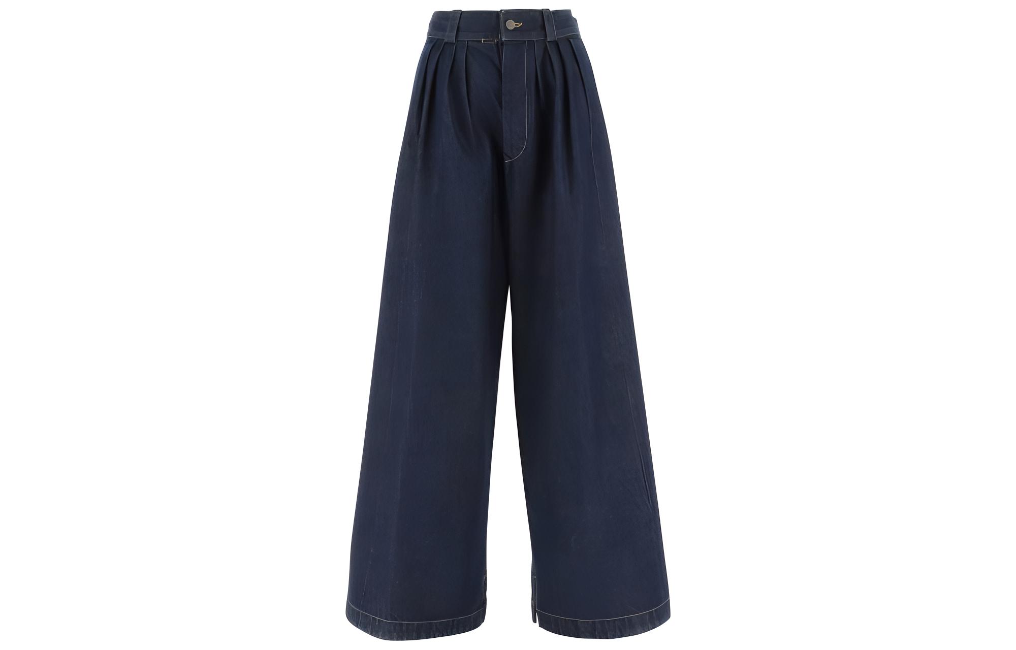 (Women) Maison Margiela FW22 High-Waisted Wide-Leg Jeans with Ruched Detail Deep Blue Women S51KA0570S30736-470
